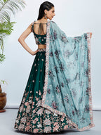 House of Panchhi Teal Pure Georgette Sequins And Thread Embroidery Lehenga Choli & Dupatta