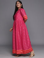 Ahalyaa Plus Size V-Neck Maxi Ethnic Dress - Distacart