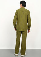 Fabmade Olive Stripe Linen Kurta Set