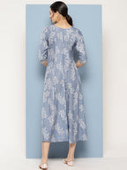 Ahalyaa Floral Printed Midi A-Line Ethnic Dress - Distacart
