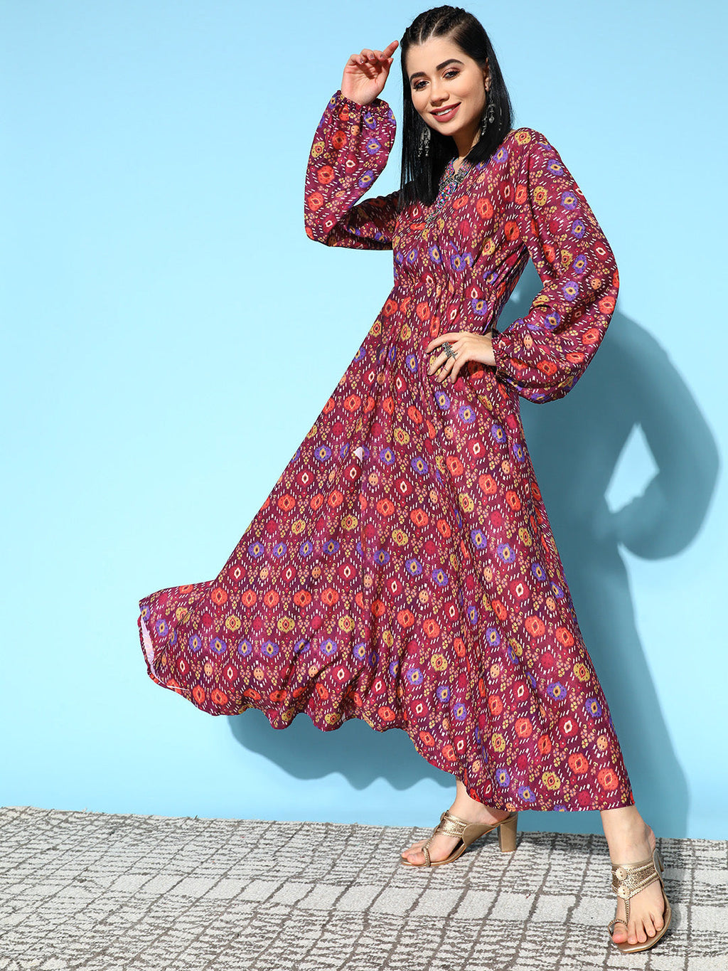 InWeave Women's Wine Edgy Print Dress - Distacart