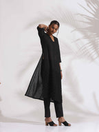 trueBrowns Black Cotton Schiffli Kurta Set - Distacart