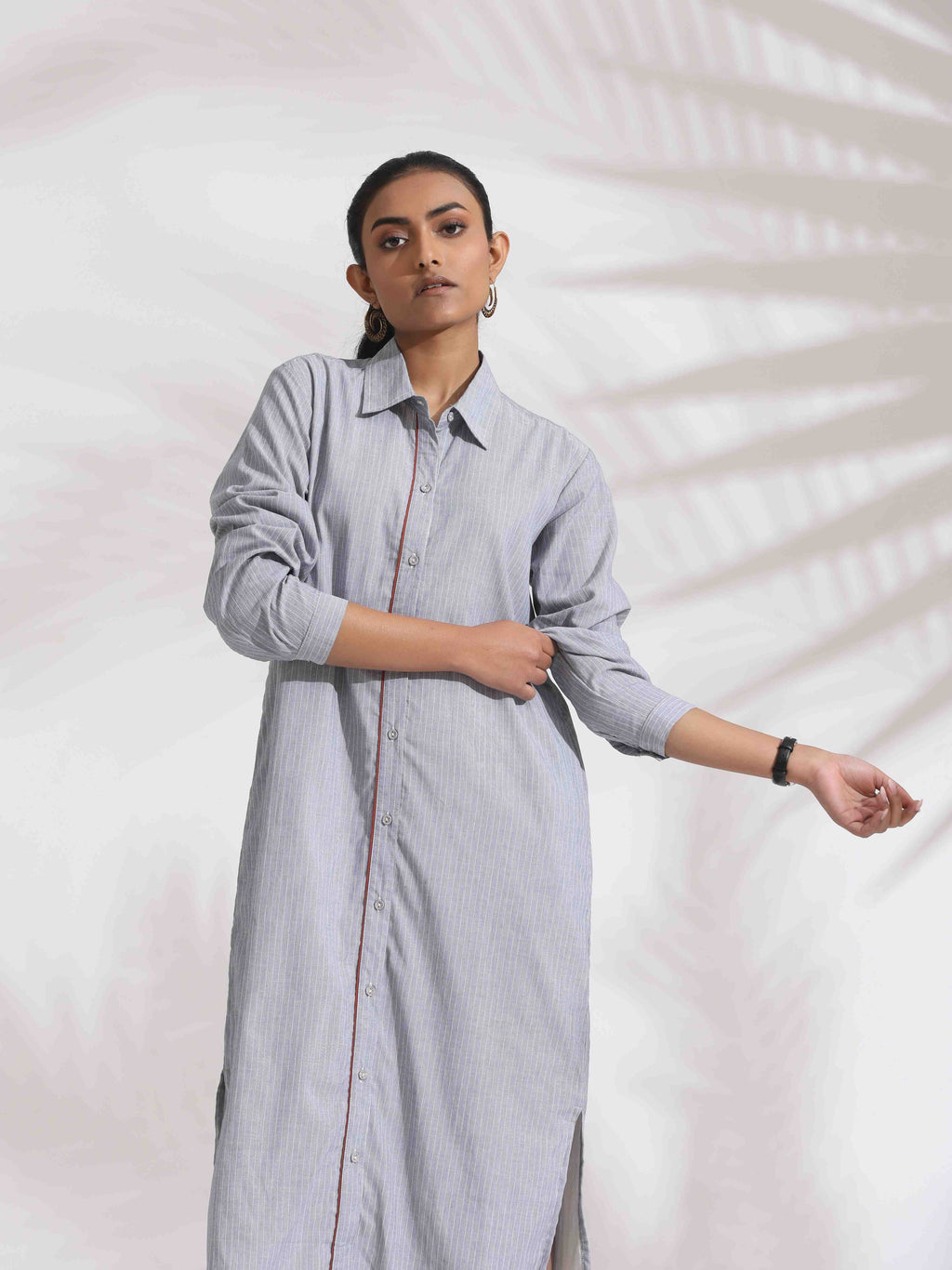 trueBrowns Grey Stripe Cotton Shirt Dress - Distacart