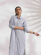 trueBrowns Grey Stripe Cotton Shirt Dress - Distacart