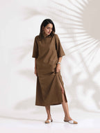 trueBrowns Brown Slub Dress - Distacart
