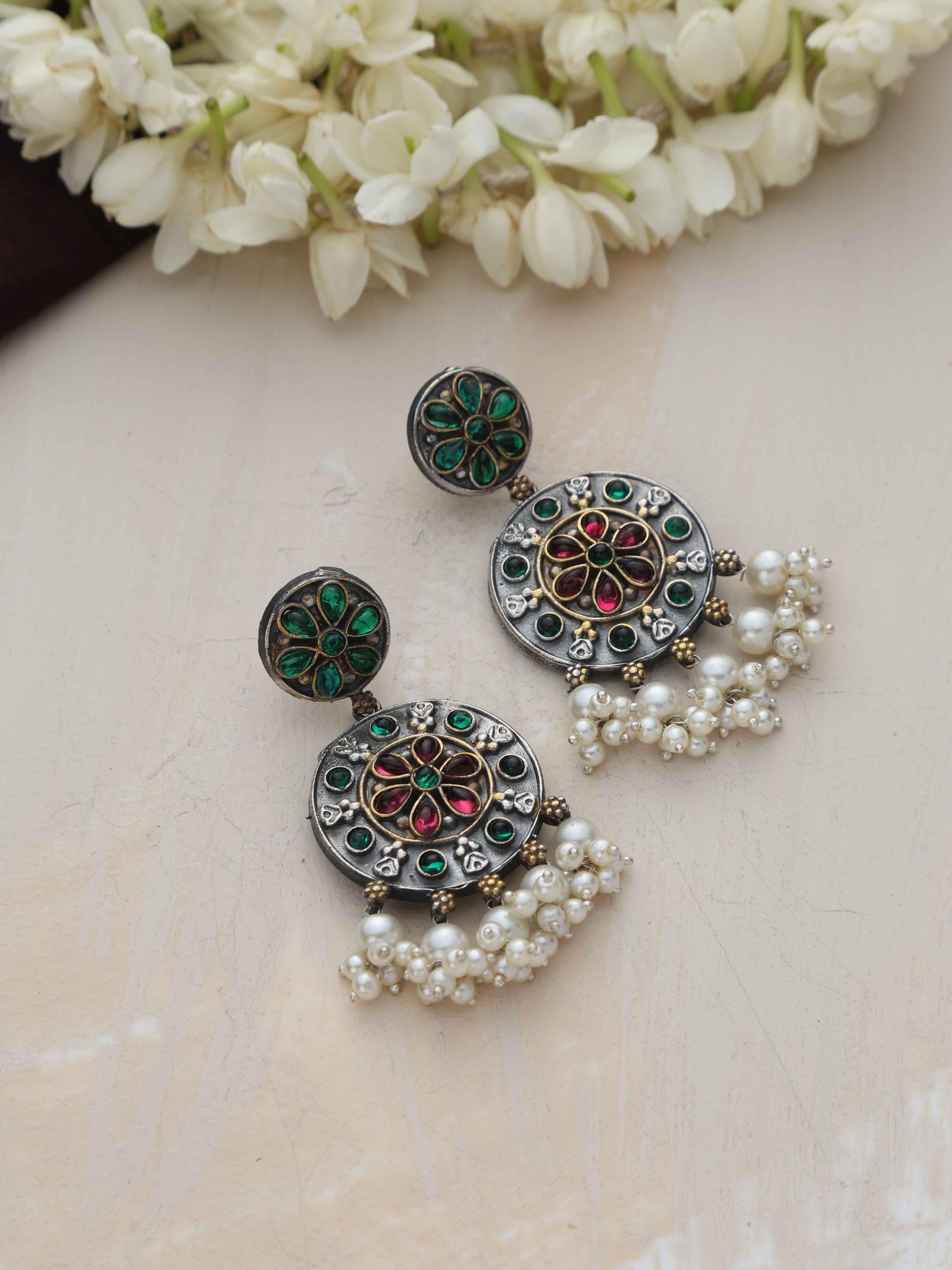 trueBrowns Silver Gold Tone Circular Stone Earrings - Distacart