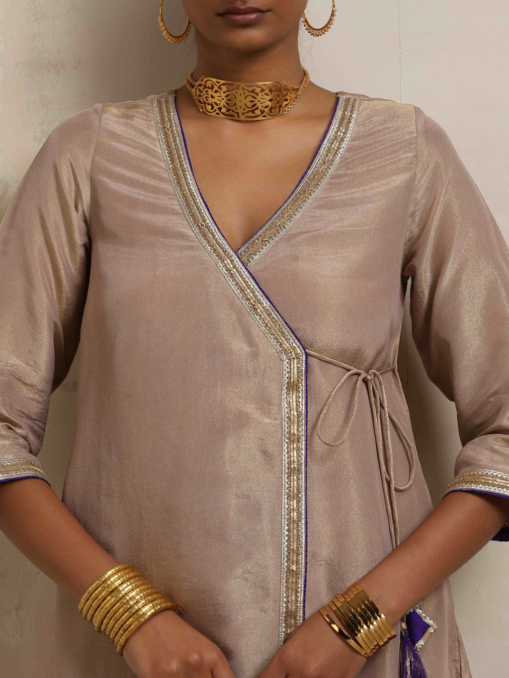 trueBrowns Lilac Tissue Angrakha Kurta Set - Distacart
