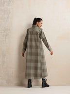 trueBrowns Green Check Flared Winter Dress - Distacart