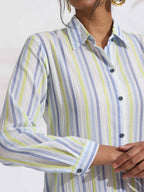 trueBrowns White Cotton Multi Stripe Shirt Kurta Set - Distacart
