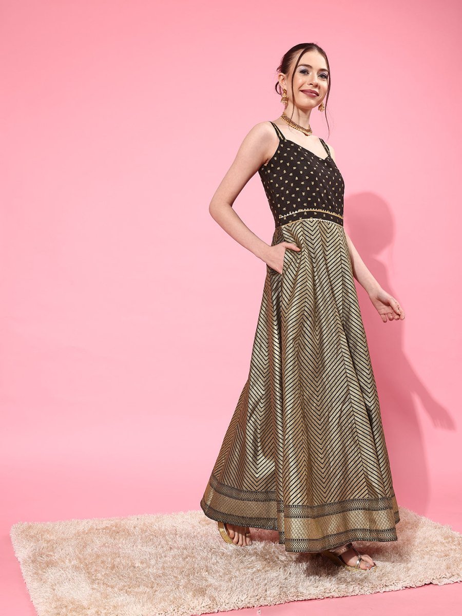 Ahalyaa Chevron Printed Maxi Ethnic Dress - Distacart