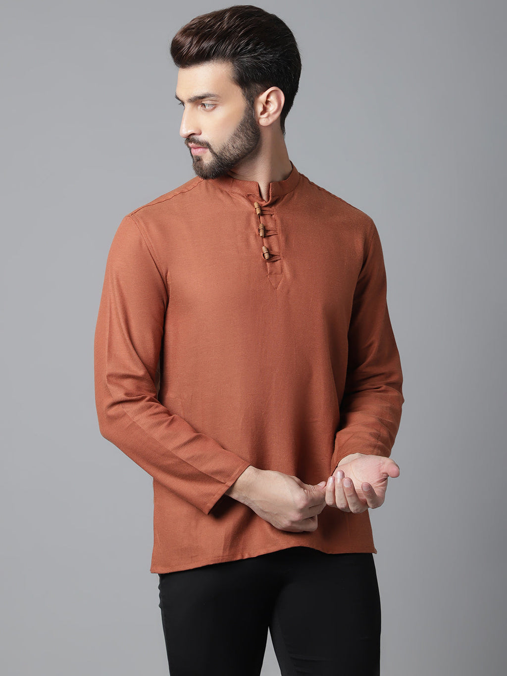 Even Apparels Rust Pure Cotton Kurta With Band Collar - Distacart