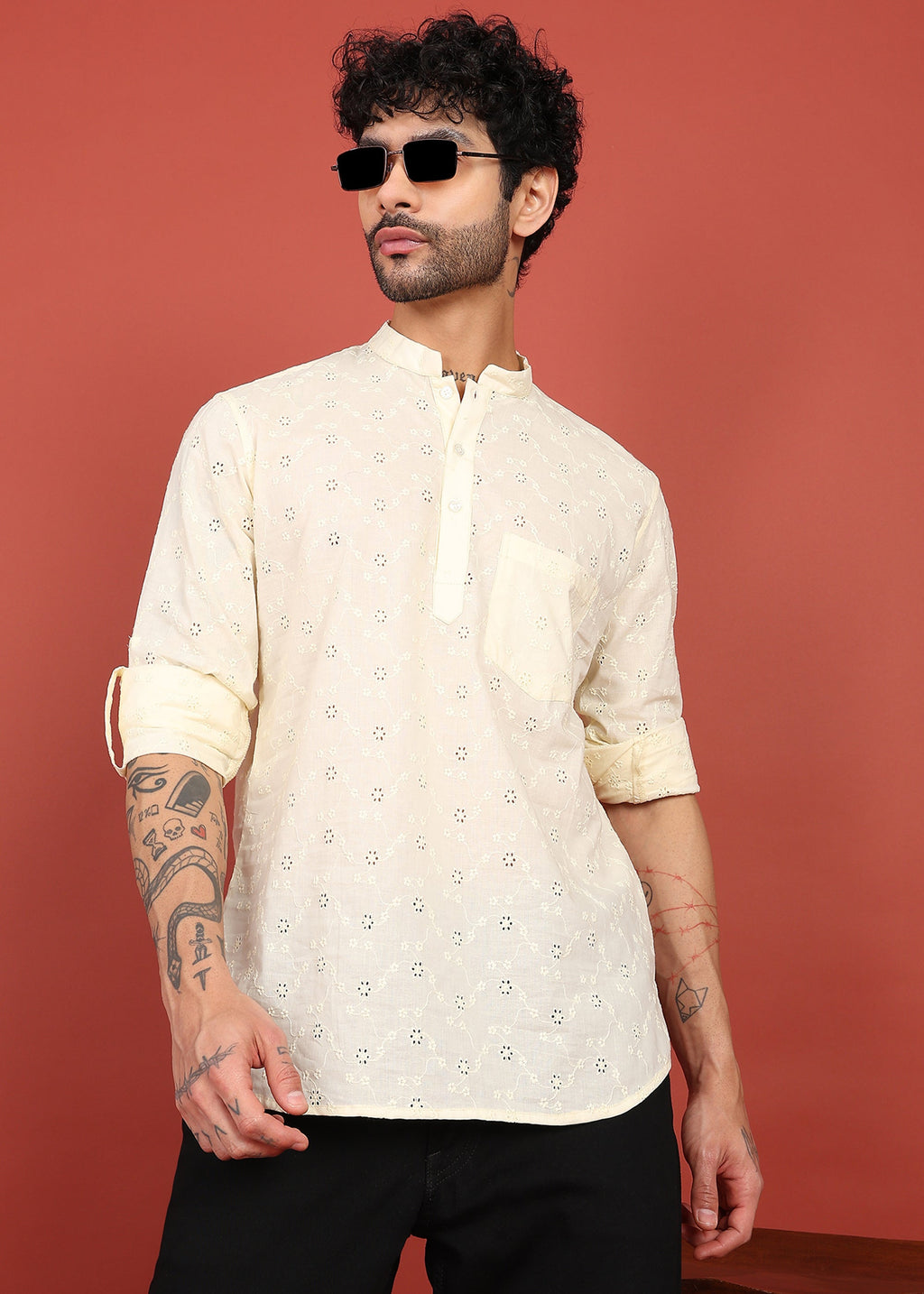 Fabmade Ivory Noor Dotted Short Kurta
