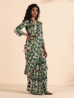 trueBrowns Green Muslin Ikat Saree