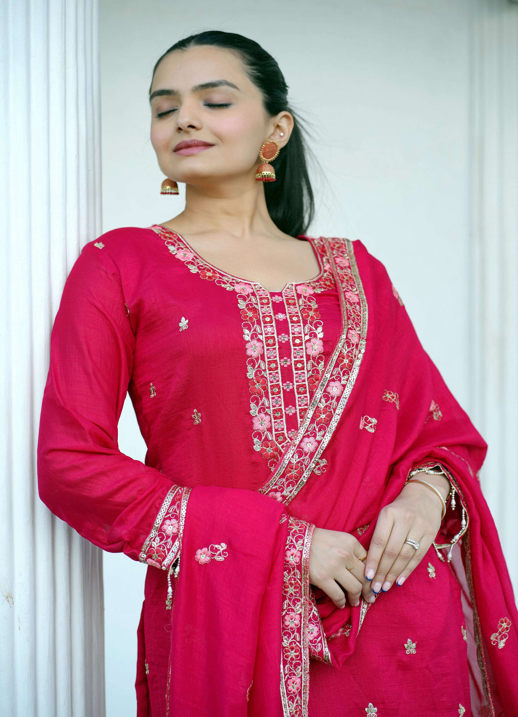 Yash Enterprise Pink Vichitra Silk Party Wear Embroidery Suit Set - Distacart