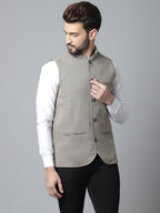 Even Apparels Men's Cream Nehru Jacket With Welt Pockets