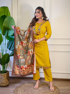 The52 Women's Gorgeous Viscose Embroidery Straight Kurta with Pant And Dupatta Set - Distacart