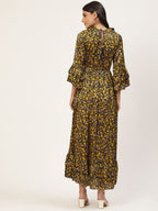 InWeave Women's Mustard Print Ruffled Dress - Distacart