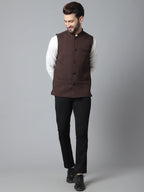 Even Apparels Men's Brown Nehru Jacket With Welt Pockets