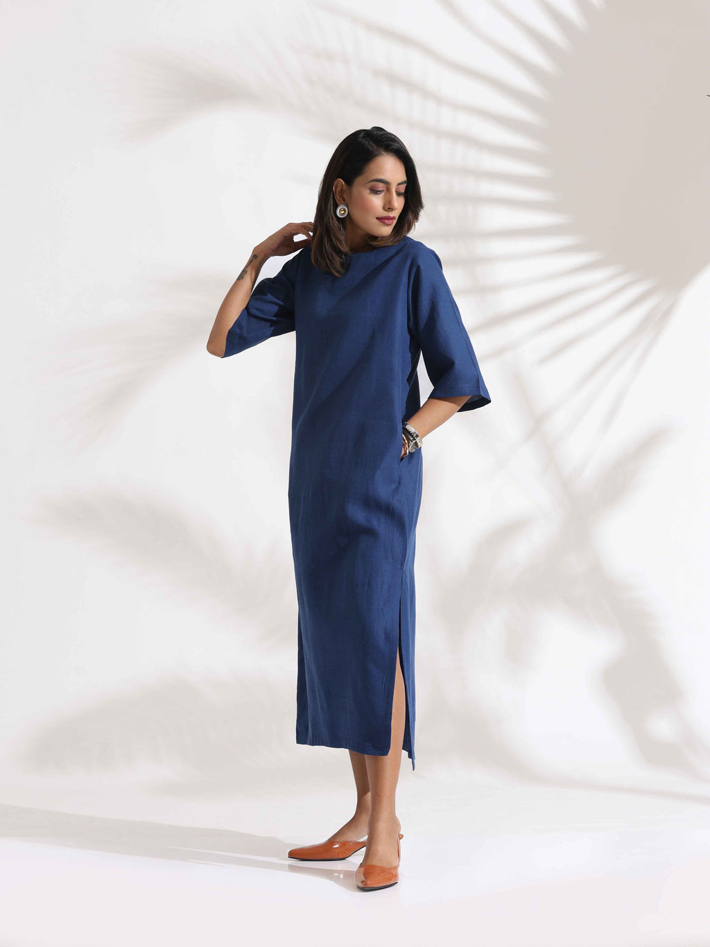 trueBrowns Blue Slub Dress - Distacart