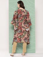 Ahalyaa Women Floral Printed Flared Sleeves Gotta Patti Crepe Kaftan Kurta - Distacart