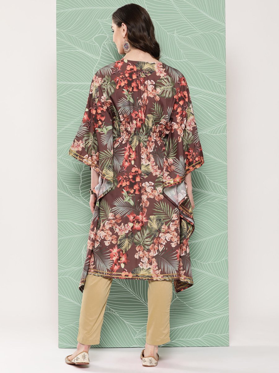 Ahalyaa Women Floral Printed Flared Sleeves Gotta Patti Crepe Kaftan Kurta - Distacart