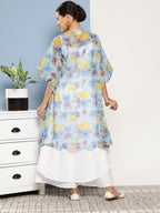 InWeave Women's Cream Strappy With Blue Floral Print Cape