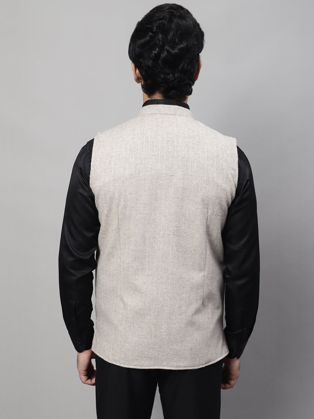 Even Apparels Men's Beige Pure Wool Nehru Jacket