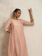 trueBrowns Blush Pink Tissue A-line Kurta Set - Distacart