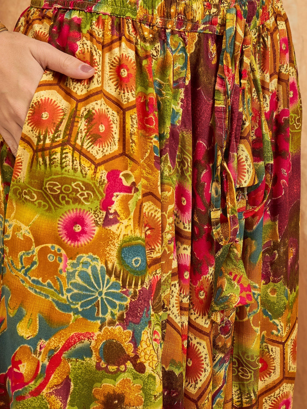 InWeave Mustard Multi Flower Harem Pant