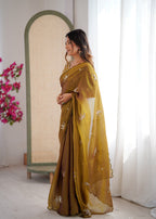 Evanik Mehendi Mos Silk With Handwork Butterfly Design Saree With Unstitched Blouse - Distacart