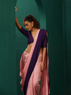 trueBrowns Pink Purple Muslin Silk Ready to Wear Saree