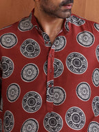 trueBrowns Men's Rust Printed Kurta