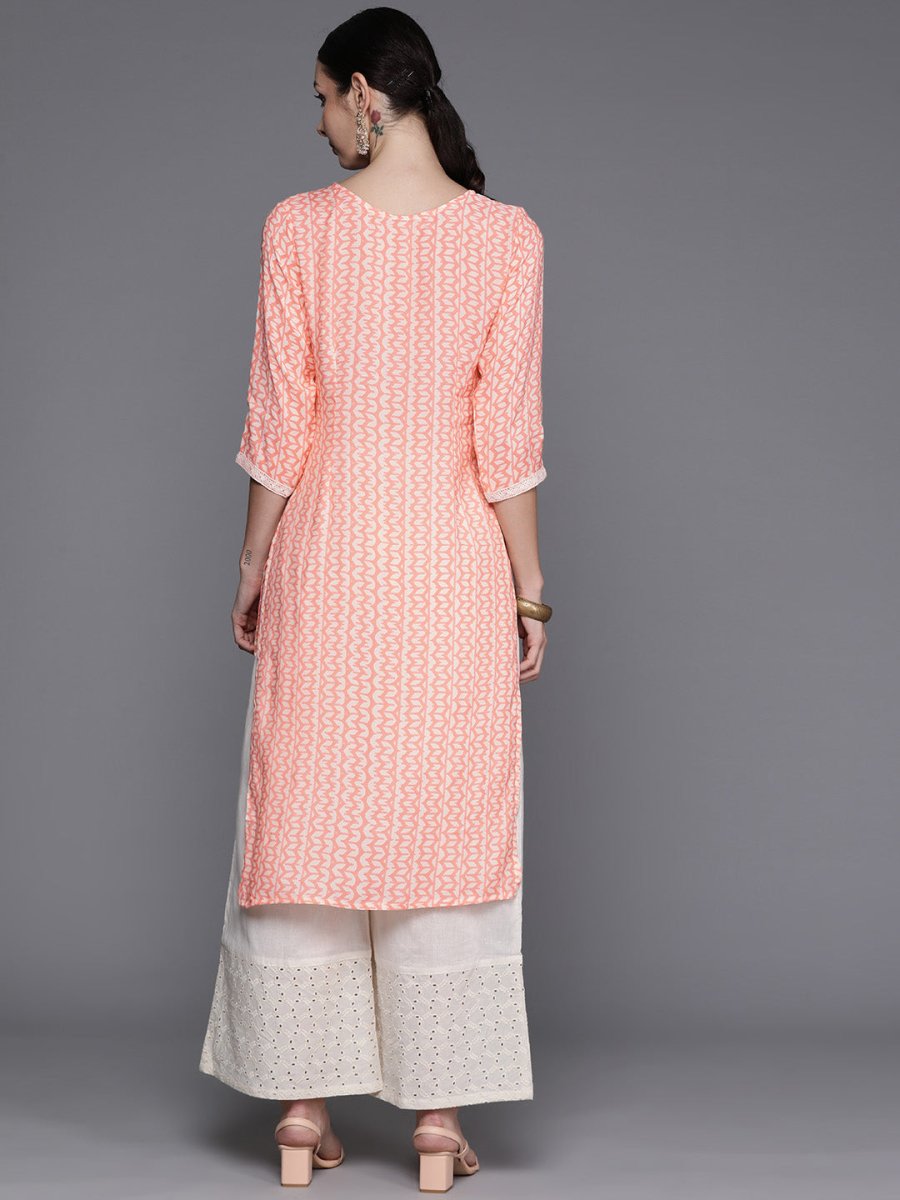 Ahalyaa Abstract Printed Pure Cotton Kurta with Lace Detail