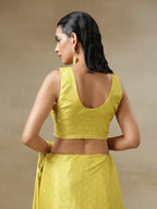 trueBrowns Lime Green Bandhani Printed Silk Sleeveless Blouse
