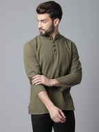 Even Apparels Green Pure Cotton Kurta With Band Collar - Distacart