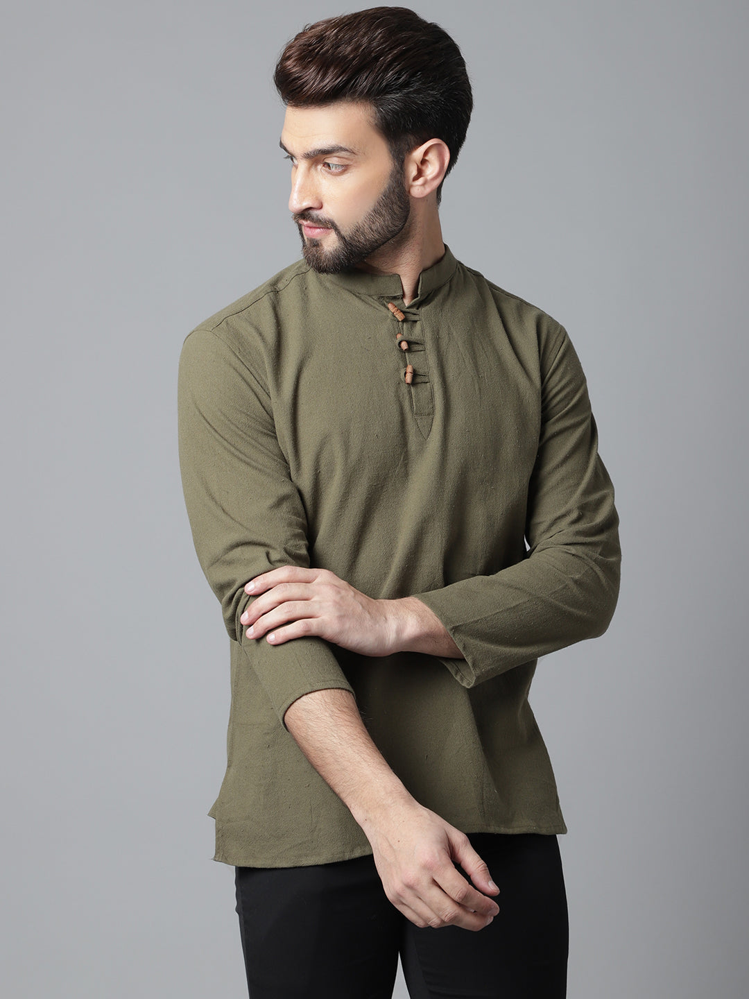 Even Apparels Green Pure Cotton Kurta With Band Collar - Distacart