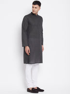 Even Apparels Grey Pure Cotton Kurta With Band Collar - Distacart