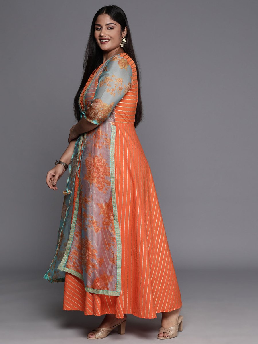 Ahalyaa Plus Size V-Neck Maxi Ethnic Dress - Distacart