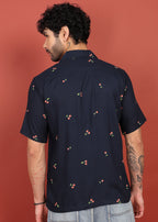 Fabmade Midnight Cherry Printed Cuban Collar Shirt