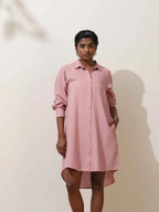 trueBrowns Pink Cotton Linen Dress - Distacart