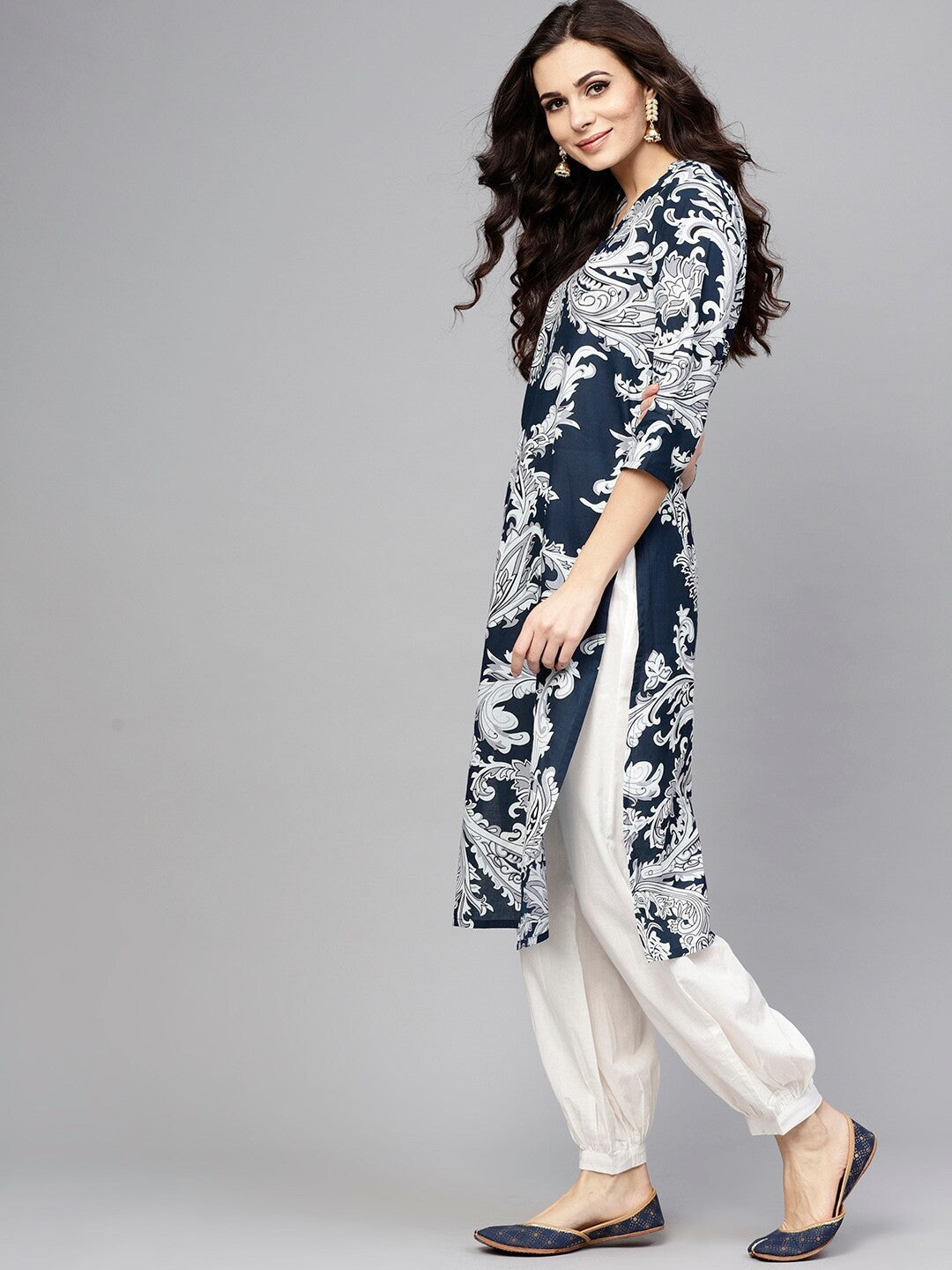 Antaran Blue Pure Cotton Printed Kurta Pant Set - Distacart