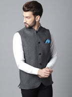 Even Apparels Men's Grey Pure Wool Nehru Jacket