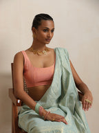 trueBrowns Blue Gold Lurex Ready To Wear Saree