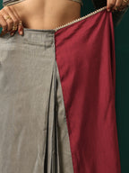 trueBrowns Grey Maroon Silk Ready to Wear Saree