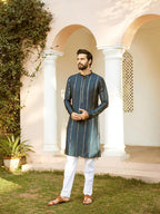 Fabmade Embroidered Regular Sequinned Chanderi Silk Kurta