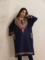 trueBrowns Blue Floral Embroidered Woollen Phiran Kurta - Distacart