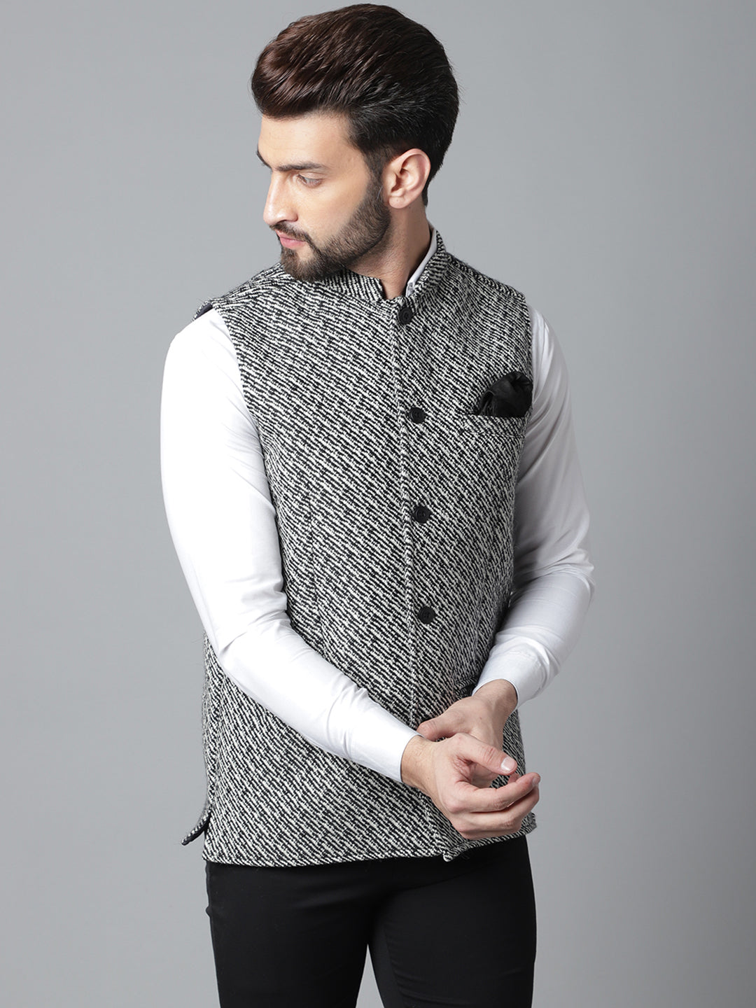 Even Apparels Men's Grey Pure Wool Nehru Jacket