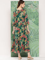 InWeave Women's Green Tropical Print Gota Long Dress - Distacart