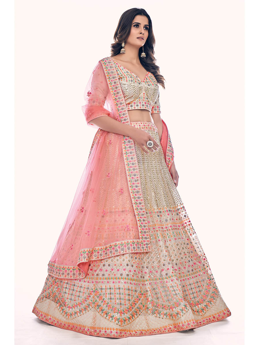 Myra White Soft Net Embroidered Designer Lehenga Choli
