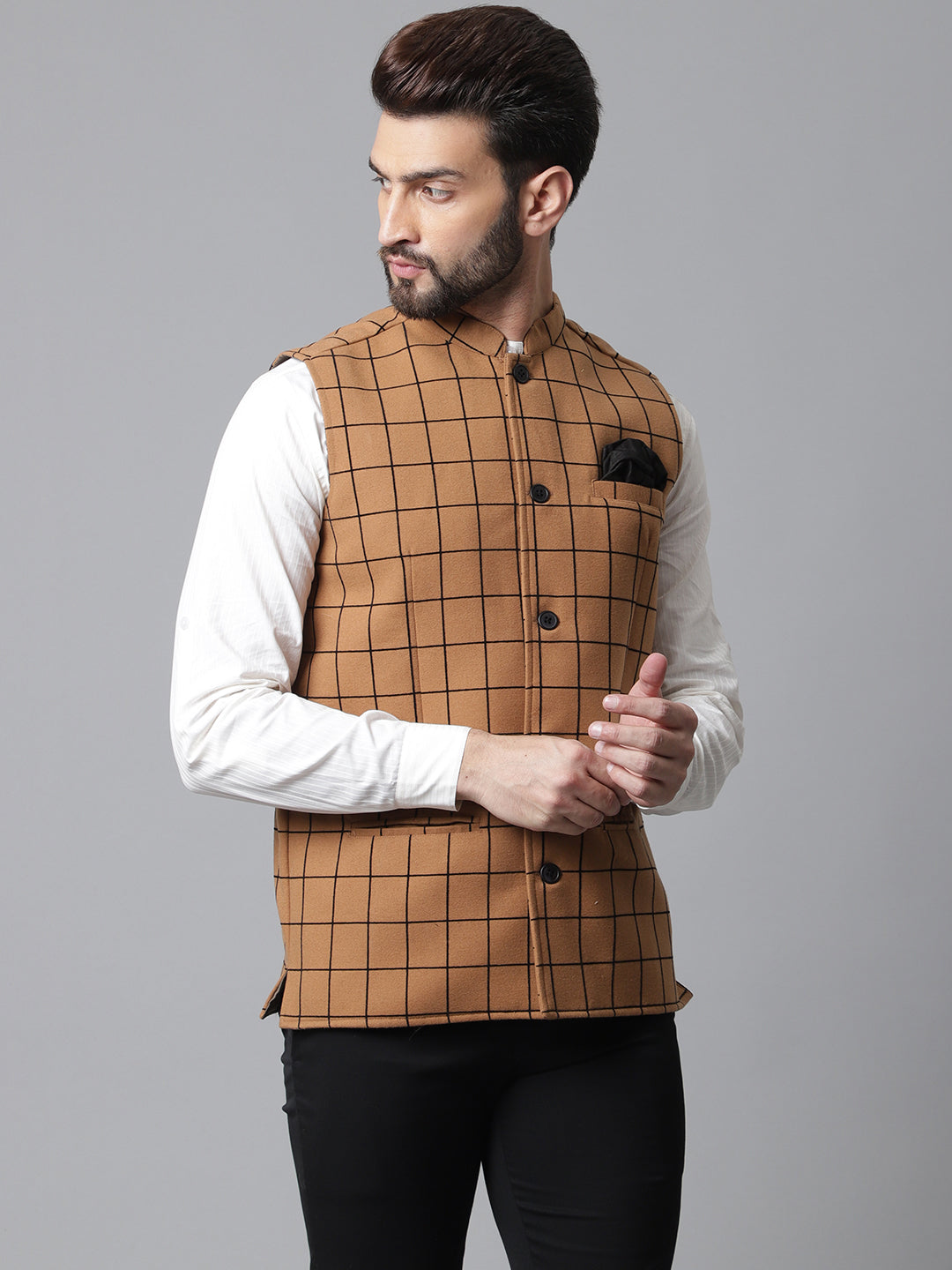 Even Apparels Men's Beige Nehru Jacket With Welt Pockets